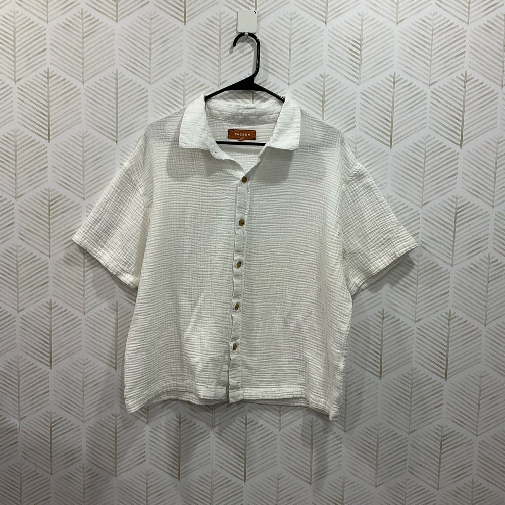 PacSun Cream Textured Casual Button-Up Shirt